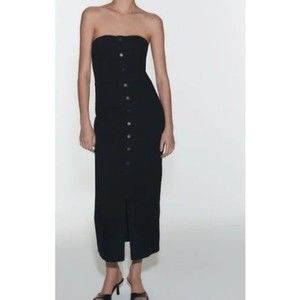 ZARA NEW WOMAN BLACK ZW BUSTIER DENIM DRESS Size M